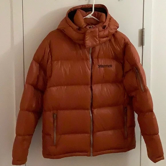 Men’s Medium Marmot Orange Down Puffer Jacket - Picture 8 of 12